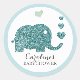 Olifant Love Blue Glitter Baby shower Sticker