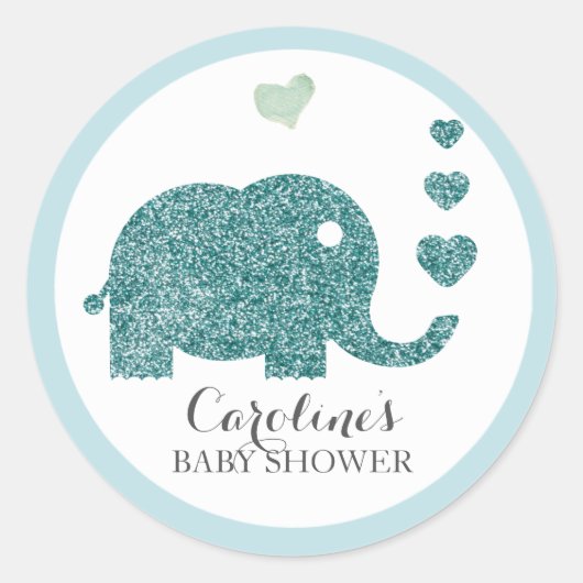 Olifant Love Blue Glitter Baby shower Sticker (Voorkant)