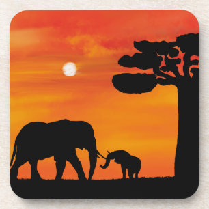 olifant, lucht, dieren, zonsopgang, natuur, afrika bier onderzetter
