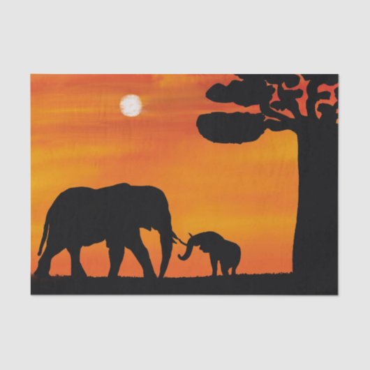olifant, lucht, dieren, zonsopgang, natuur, afrika tissuepapier (Voorkant)