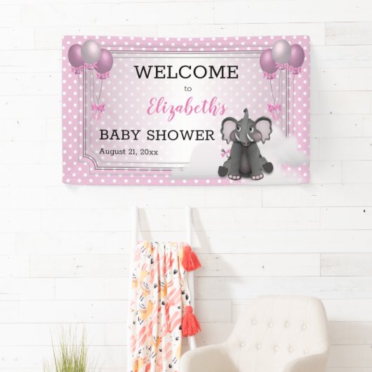 Olifant | Luchtballonnen | Stippen Baby shower Gir Spandoek (Insitu)