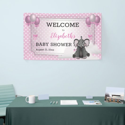 Olifant | Luchtballonnen | Stippen Baby shower Gir Spandoek (Beurs)