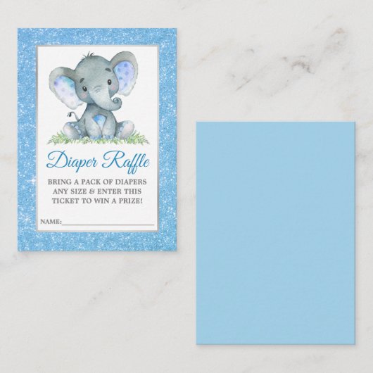 Olifant Luier Raffle Douche Blauw Glitter Informatiekaartje (Voorkant / Achterkant)