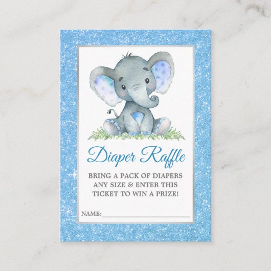 Olifant Luier Raffle Douche Blauw Glitter Informatiekaartje (Voorkant)