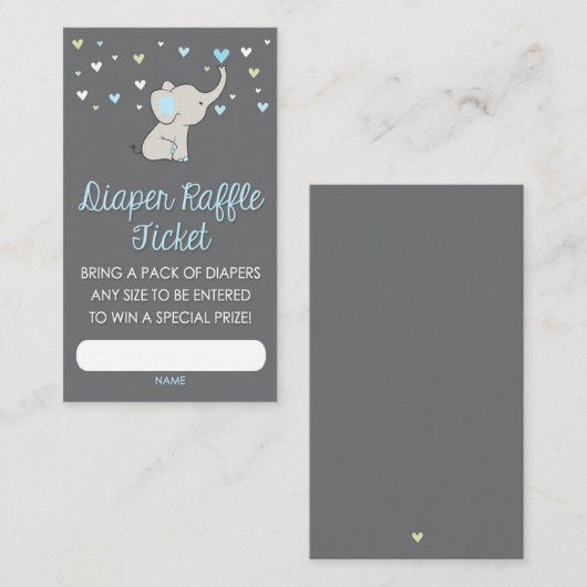 Olifant Luier Raffle Kaart, Olifant baby shower, Informatiekaartje (Voorkant / Achterkant)