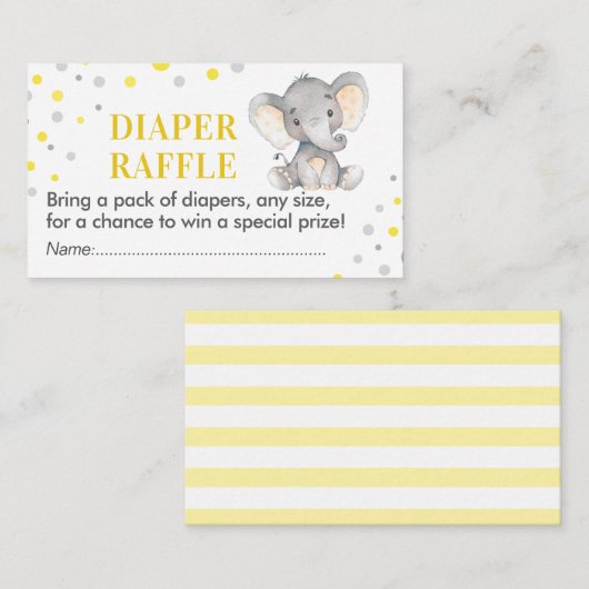 Olifant Luier Raffle Ticket Geel Baby shower Informatiekaartje (Voorkant / Achterkant)