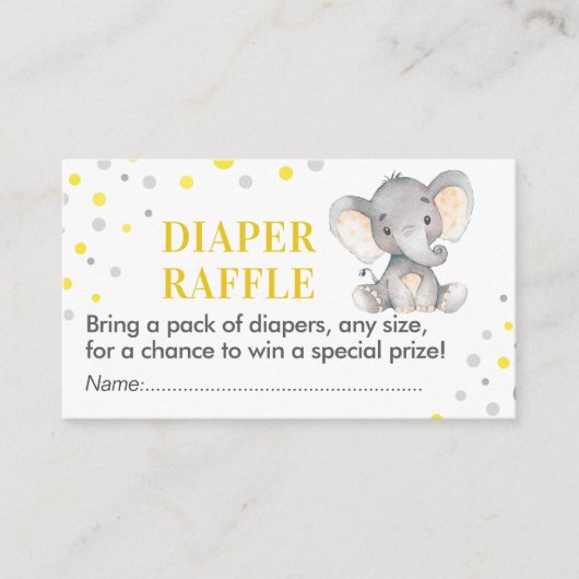 Olifant Luier Raffle Ticket Geel Baby shower Informatiekaartje (Voorkant)