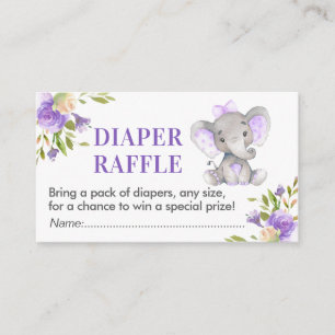 Olifant Luier Raffle Ticket Lavendel Baby shower Informatiekaartje