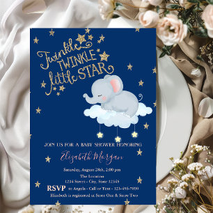 Olifant,Maan,Glitter Sterren Twinkelen Baby Shower Kaart