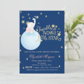 Olifant,Maan,Glitter SterrenMarineblauwe Baby Sho Kaart (Staand voorkant)