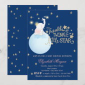 Olifant,Maan,Glitter SterrenMarineblauwe Baby Sho Kaart (Voorkant / Achterkant)