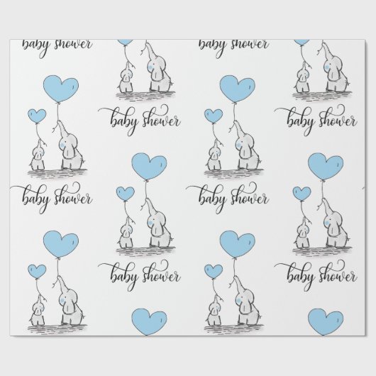 Olifant Mama & Baby shower Blauw Grijs Wit Jongen Cadeaupapier (Vlak)