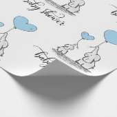 Olifant Mama & Baby shower Blauw Grijs Wit Jongen Cadeaupapier (Hoek)