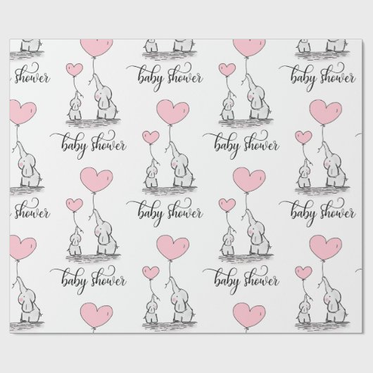Olifant Mama & Baby shower Roze Grijs Wit Meisje Cadeaupapier (Vlak)
