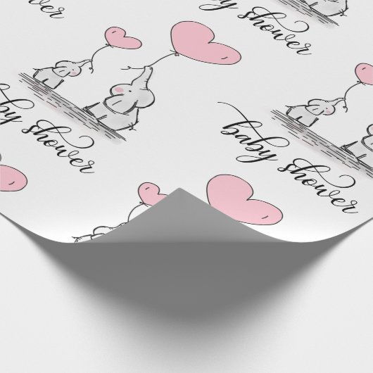 Olifant Mama & Baby shower Roze Grijs Wit Meisje Cadeaupapier (Hoek)