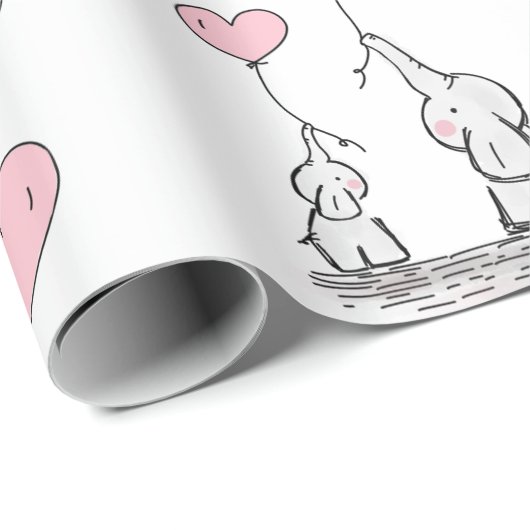 Olifant Mama & Baby shower Roze Grijs Wit Meisje Cadeaupapier (Rol Hoek)