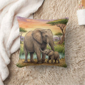 Olifant Mama En Kalf Safari Dieren  Kussen (Deken)