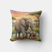 Olifant Mama En Kalf Safari Dieren  Kussen (Voorkant)