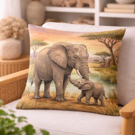 Olifant Mama En Kalf Safari Dieren  Kussen