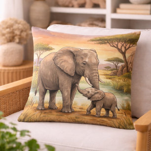 Olifant Mama En Kalf Safari Dieren  Kussen