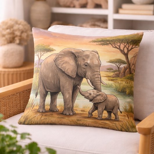 Olifant Mama En Kalf Safari Dieren  Kussen