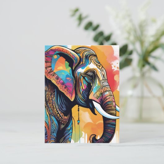 Olifant mandala waterkleur briefkaart (Staand voorkant)