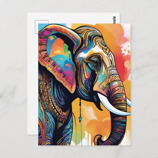 Olifant mandala waterkleur briefkaart (Voorkant / Achterkant)