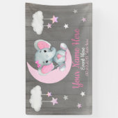 Olifant Meisje Achtergrond Maan Sterren Roze Naam  Spandoek (Verticaal)