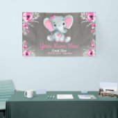 Olifant meisje achtergrond roze naam rustieke bloe spandoek (Beurs)