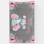 Olifant meisje achtergrond roze naam rustieke bloe spandoek (Verticaal)