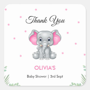 Olifant Meisje Baby shower Dank u Vierkante Sticker
