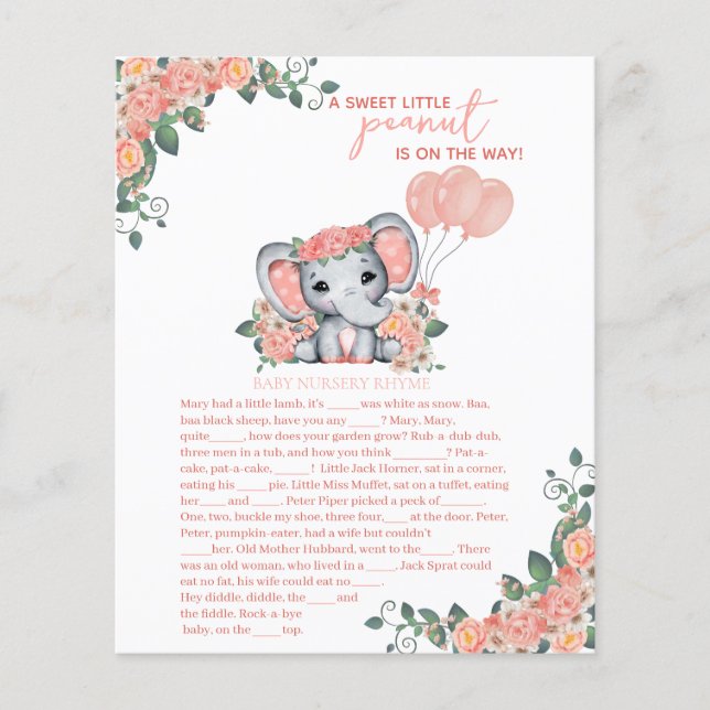 Olifant Meisje Baby shower Spel (Voorkant)