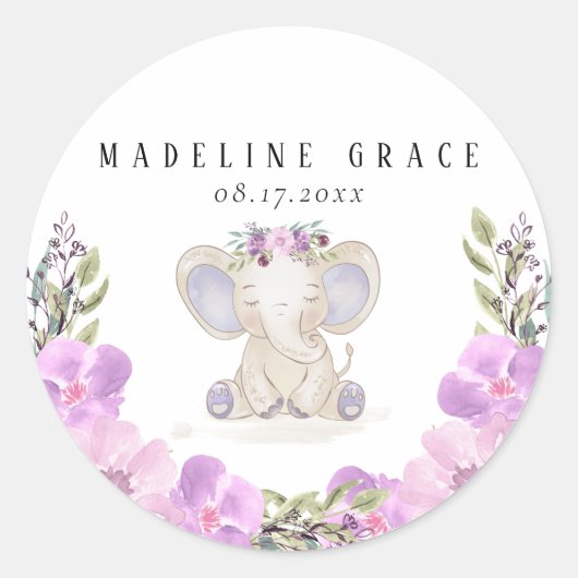 Olifant Meisje Baby Shower Sticker (Voorkant)