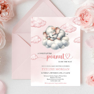 Olifant meisje Baby Shower Uitnodiging pinda