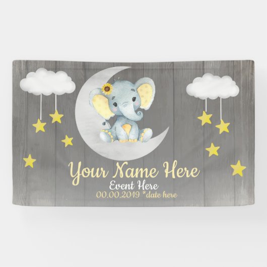 Olifant Meisje Banner Zonnebloem Baby shower (Horizontaal)