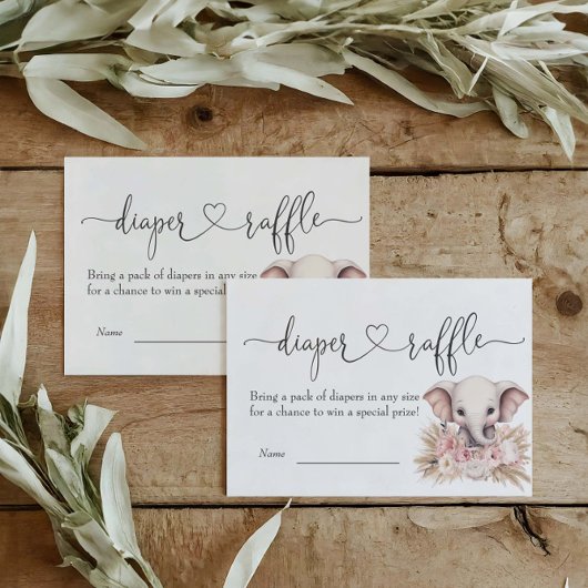 Olifant Meisje Boho Baby shower Luier Raffle Informatiekaartje