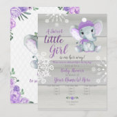 Olifant Meisje Invitation, grijs rustiek, paarse s Kaart (Voorkant / Achterkant)