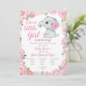 Olifant Meisje Invitation, roos rustiek, roze Kaart (Staand voorkant)