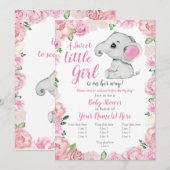 Olifant Meisje Invitation, roos rustiek, roze Kaart (Voorkant / Achterkant)