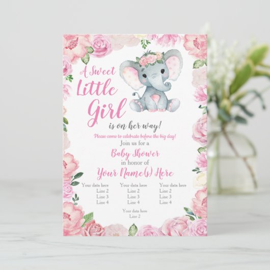 Olifant Meisje Invitation, roos rustiek, roze Kaart (Staand voorkant)