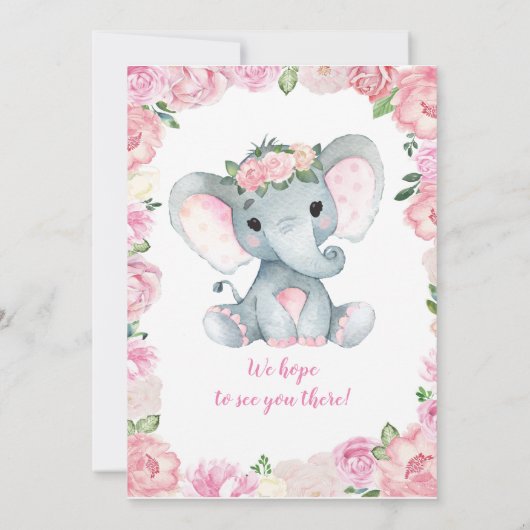 Olifant Meisje Invitation, roos rustiek, roze Kaart (Achterkant)