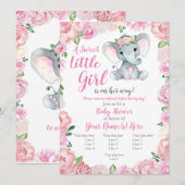 Olifant Meisje Invitation, roos rustiek, roze Kaart (Voorkant / Achterkant)