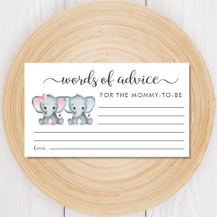 Olifant Meisje Jongen Twins Baby shower Advies Informatiekaartje