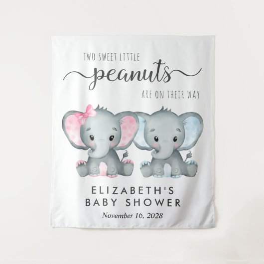 Olifant Meisje Jongen Twins Baby shower Welkom Wandkleed (Voorkant)