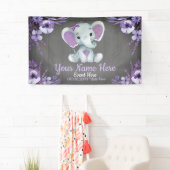 Olifant Meisje Paarse Achtergrond Banner Floral (Insitu)