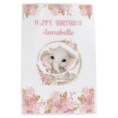 Olifant Meisje Roze 1e Verjaardag Medium Gift Bag Medium Cadeauzakje (Voorkant)