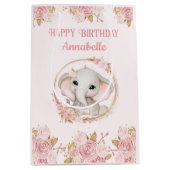 Olifant Meisje Roze 1e Verjaardag Medium Gift Bag Medium Cadeauzakje (Voorkant)