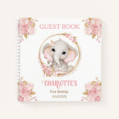 Olifant Meisje Roze Bloemen 1e Verjaardag Gastenbo Notitieboek (Voorkant)