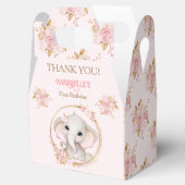 Olifant Meisje Roze Goud Bloemen 1e Verjaardag Bedankdoosjes (Geopend)