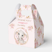 Olifant Meisje Roze Goud Bloemen 1e Verjaardag Bedankdoosjes (Voorkant Zijde)